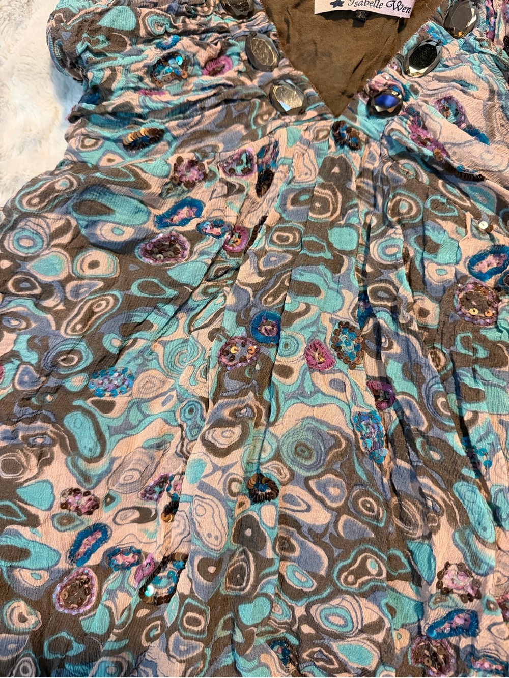 RARE π₯ Isabelle Wen Y2K Embellished Silk Tank Top - Picture 2 of 4
